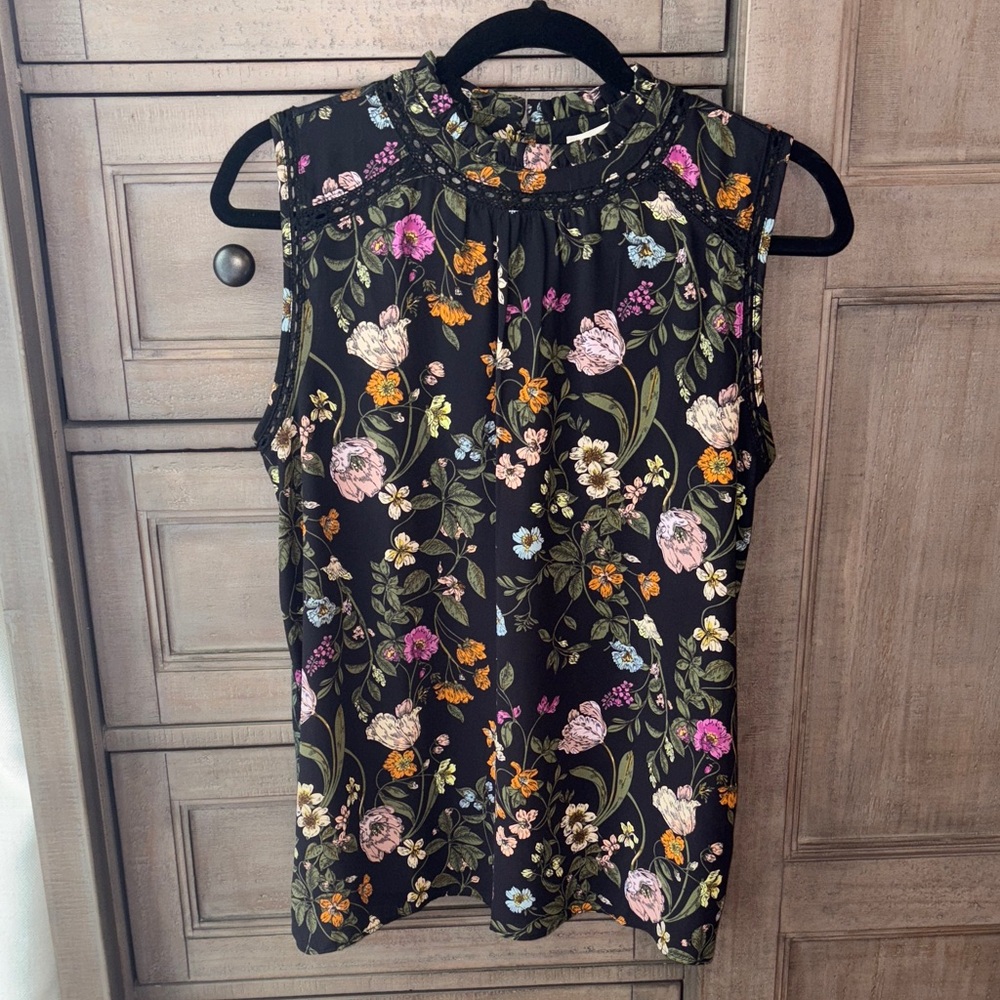 Loft Floral Sleeveless Top - Black Multicolor, size small